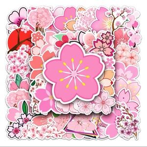 Set of 50 Pink Flower Stickers